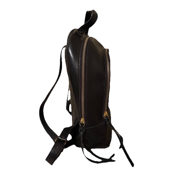 MARGOT Black Leather back pack purse Bag Moto Fringe Whimsigoth Minimalist Boho - Picture 3 of 15